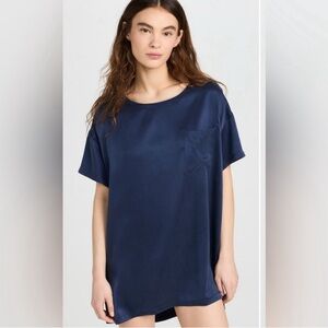 Lunya Silk Washable Sleep Shirt Oversized Pocket Tee Blue Size Medium